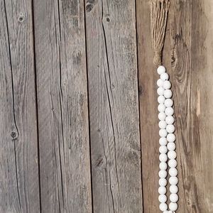 White Beaded Hoop with Tassel